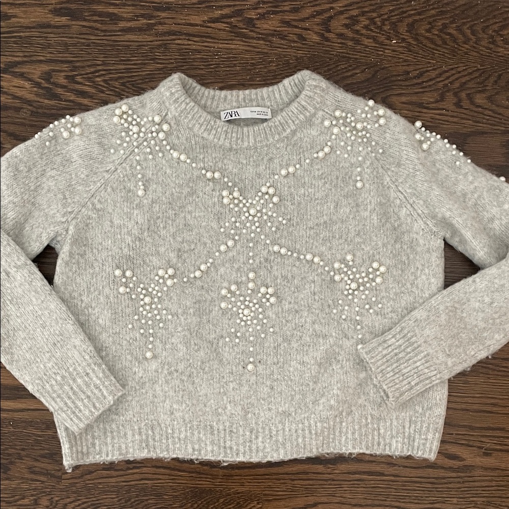 Zara Light Gray Sweater with Pearl Details